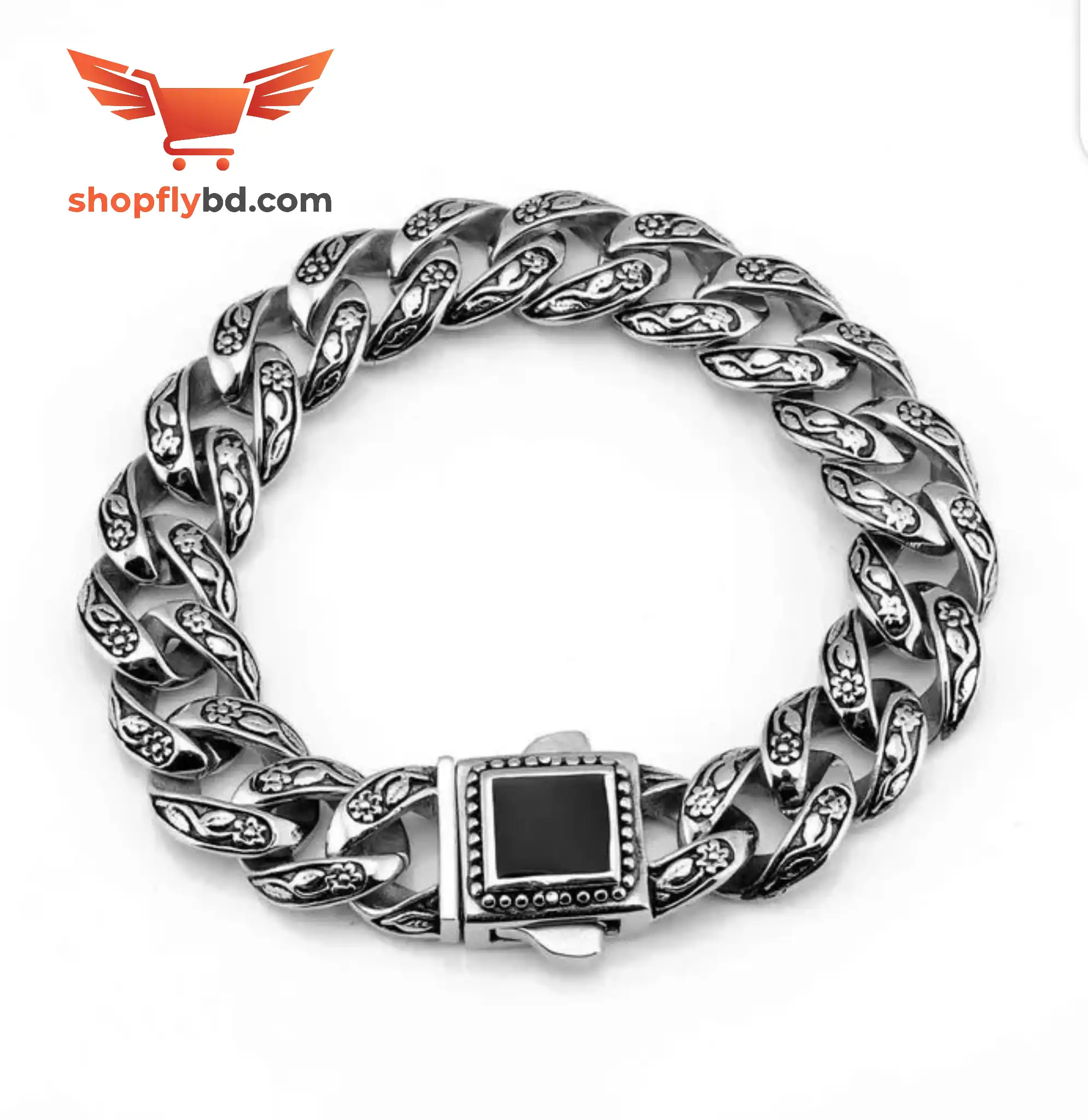 Men’s Black Gemstone Stainless Steel Bracelet